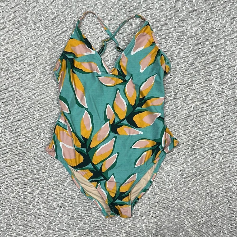 KONA SOL Tropical Floral One Piece Swim Swimsuit Large